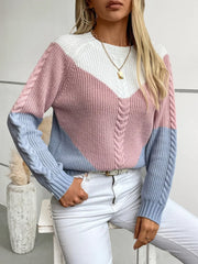 Color-Block Round-Neck Long-Sleeve Sweater