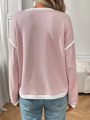 Rib-Knit Contrast Trim Sweater