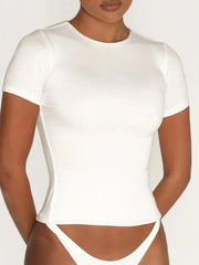 Round-Neck Short-Sleeve Swim Top