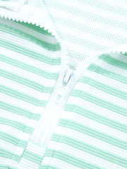 Stripe Quarter Zip Collar Long-Sleeve Top
