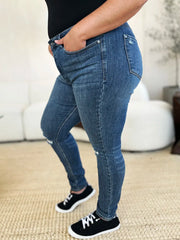 Judy Blue Mid Waist Distressed Slim Jeans - Plus Size