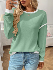 Rib-Knit Contrast Trim Sweater
