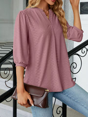 Notched 3/4-Sleeve Top
