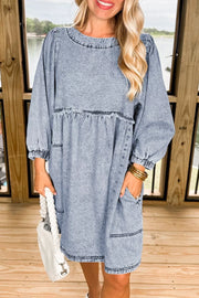 Vintage Wash Denim Dress Pocketed