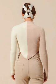 SO ME Color-Block Fitted Crop Sweater Top