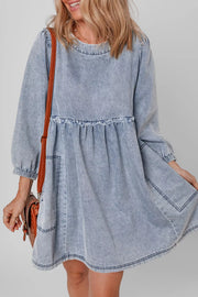 Vintage Wash Denim Dress Pocketed