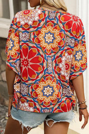 Printed V-Neck Half-Sleeve Blouse