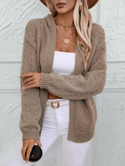Cable Knit Open-Front Hooded Cardigan