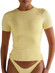 Round-Neck Short-Sleeve Swim Top