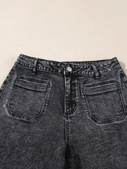 High-Waist Wide-Leg Washed Jeans