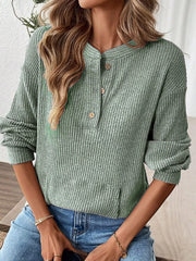 Ribbed Button Detail Long-Sleeve Tee