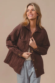 BiBi Quilted Wrinkle Gauze Long-Sleeve Shacket