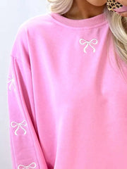 Bow Embroidered Round-Neck Top and Shorts Set