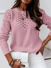 Textured Openwork Round-Neck Sweater