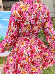 Tie-Front Printed Long-Sleeve Mini Dress