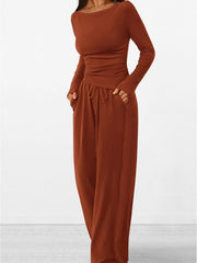Round-Neck Long-Sleeve Top and Pants Set