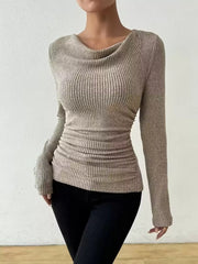 Cowl Neck Ribbed Long-Sleeve Sweater