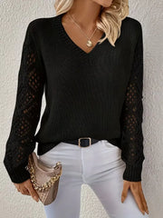 V-Neck Crochet Sleeve Sweater