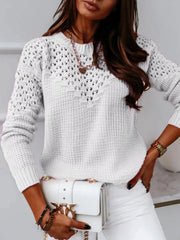 Textured Openwork Round-Neck Sweater