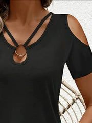 Cold-Shoulder Tee with Metal Ring Detail