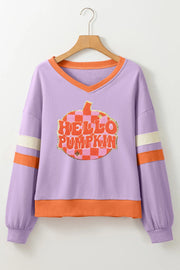 Contrast V-Neck Long-Sleeve Sweatshirt