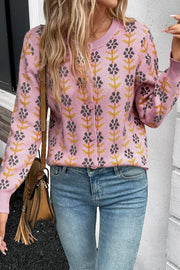 Floral Button-Up Knit Cardigan