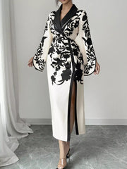 Slit Long-Sleeve Wrap Midi Dress