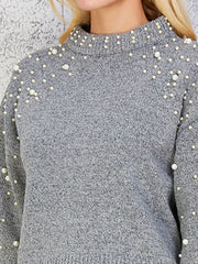 Pearl-Embellished Mock-Neck Sweater