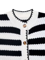 Striped Button-Up Long-Sleeve Cardigan