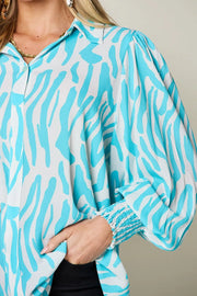Printed Smocked Long-Sleeve Blouse - Plus Size
