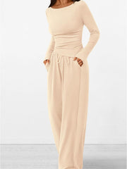 Round-Neck Long-Sleeve Top and Pants Set