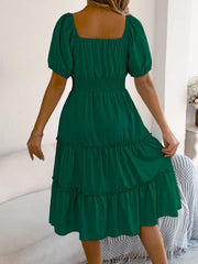 Square-Neck Short Puff Sleeve Dress