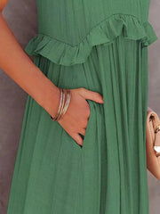 Ruffled Sleeveless Tiered Maxi Dress Pocketed