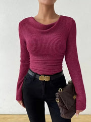 Cowl Neck Ribbed Long-Sleeve Sweater