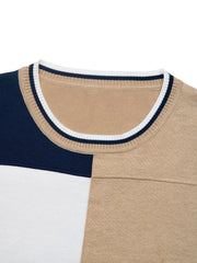 Color-Block Round-Neck Sweater with Ribbed Trim