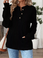 Ribbed Button Detail Long-Sleeve Tee