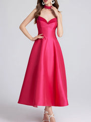 Sweetheart Spaghetti Strap Midi Dress with Collar