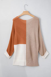 Color-Block Knit V-Neck Relaxed Sweater