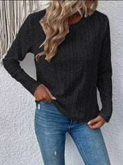 Eyelet Round-Neck Long-Sleeve Blouse - Plus Size