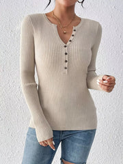 Rib-Knit Button-Front Knit Top