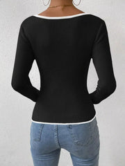 Contrast Trim Long-Sleeve Knit Top