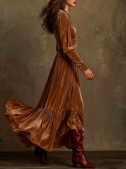 Velvet V-Neck Long-Sleeve Maxi Dress