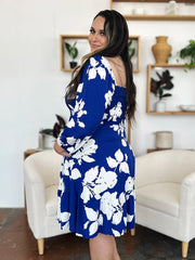 Floral Ruffle Hem Smocked Dress Pocketed - Plus Size