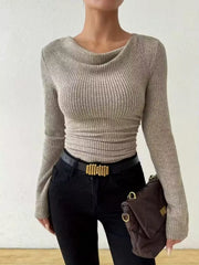 Cowl Neck Ribbed Long-Sleeve Sweater