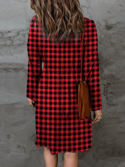 Plaid Round-Neck Long-Sleeve Magic Dress - Plus Size