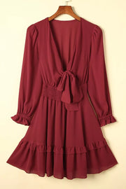 Tie-Front Ruffle Mini Dress with Smocked Wiast