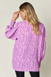 Printed Smocked Long-Sleeve Blouse - Plus Size