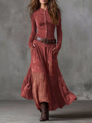 Plaid Button-Front Long-Sleeve Dress - Plus Size