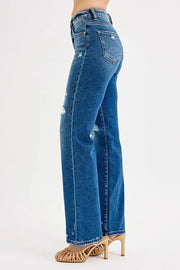 RISEN Tummy Control High-Rise Straight Distressed Jeans - Plus Size