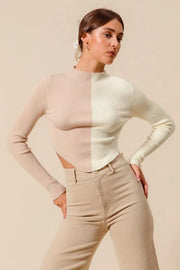 SO ME Color-Block Fitted Crop Sweater Top